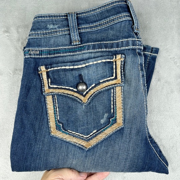 Ariat Ruby Denim  Bootcut Jeans Womens 33x33 Low Rise Embellish Flap Pockets GUC - Picture 1 of 15
